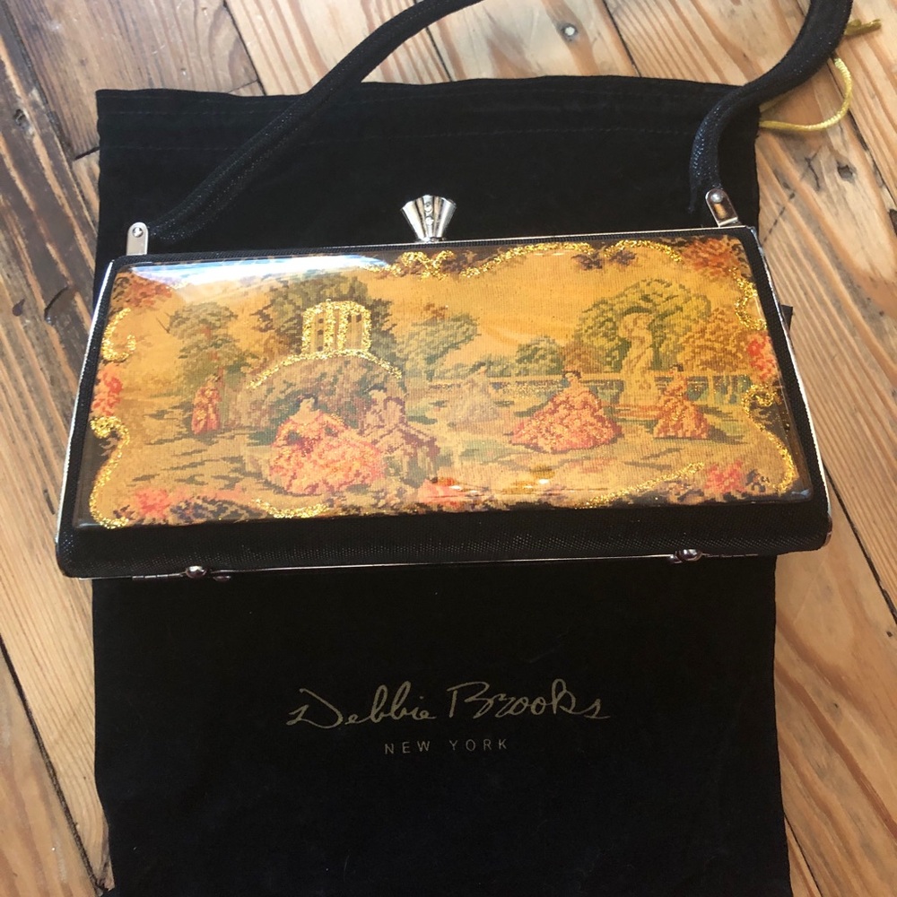 Vintage Debbie Brooks tapestry Victorian Black and Gold Women's Bag